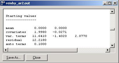 The Starting values section in the output file corresponds with the starting values we specified in the Starting Values and Advanced screens.