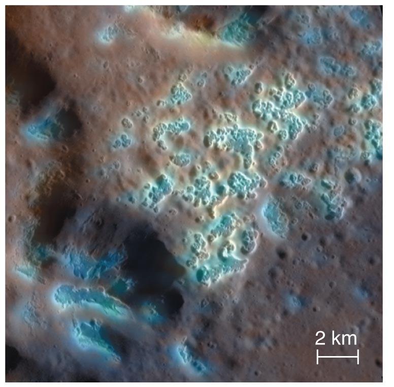 Recent Geology on Mercury Lighter areas (color enhanced) are thought to be "hollows" formed as easily