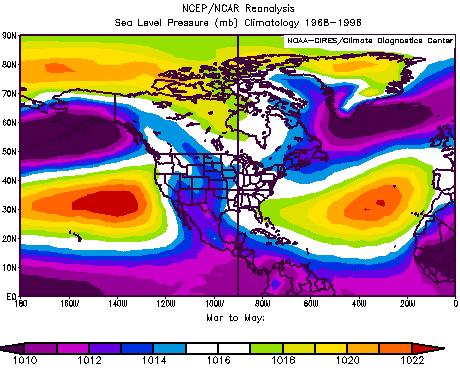 Mean March-April-May sea level pressure (hpa) based on the