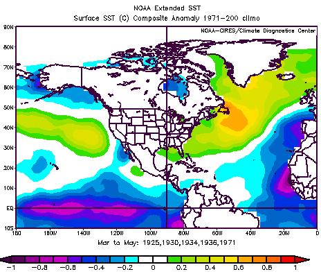 March-May 2005; b) June-August 2005; c) composite anomaly for the five