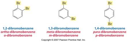 disubstituted benzenes, the relative positions of the two substituents are indicated by numbers or by prefixes If one of the substituents can be
