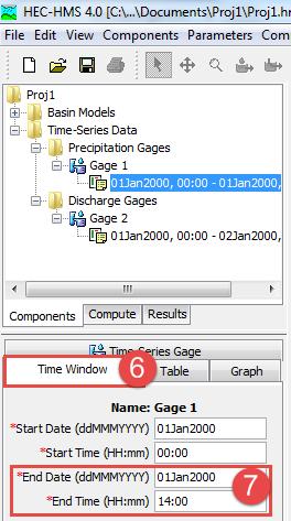 In the Time-Series Gage window below, select the tab labeled Table. 5.