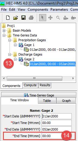 In the Time-Series Gage window, select the tab labeled Table. 12.