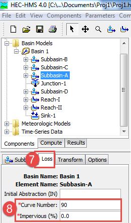 In the left sidebar Components window, select the plus sign next to the Basin Models menu. Select Subbasin A. 2.