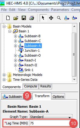 Enter the surface area of the subbasin as given in Step 2. 5. Select SCS Curve Number from the Loss Method drop-down menu.