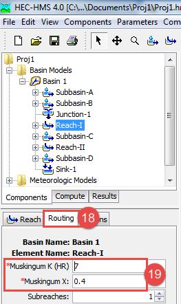 15. Select the tab labeled Reach. 16. Specify the downstream component as Reach II. 17.