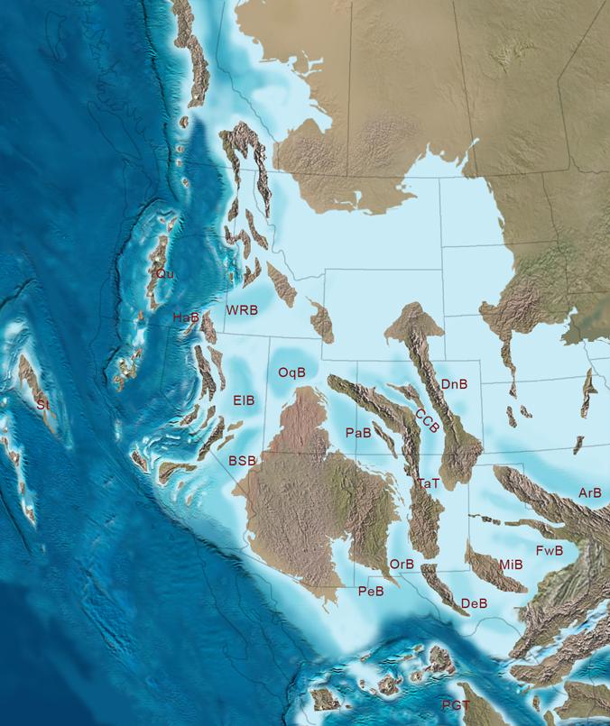 Carboniferous 354-290 Ma Large parts of western North America were covered by water Terranes of various sizes were drifting towards the