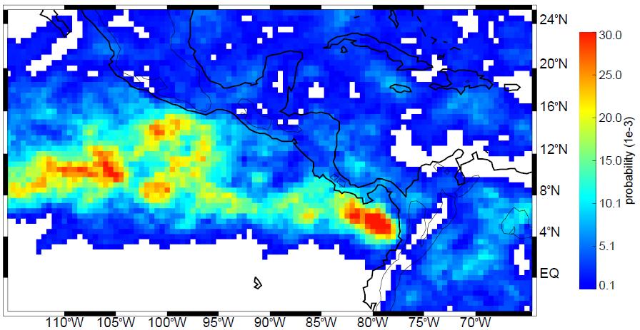 Convective cores (WCC): Same regions as DCC Amazon region Pacific coast of Colombia and