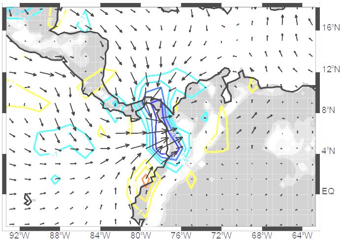 Pressure (hpa) Broad stratiform over Colombian coast