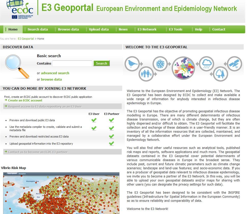 E3 Geoportal INSPIRE compliant for metadata Search & discovery of resources; Retrieval & visualization of results; Previsualization datasets
