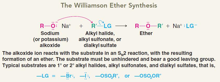 1 alcohols because the reaction leads to a mixture of products (ROR, ROR, and R OR ) - A Williamson Synthesis converts the hydroxyl group to an alkoxide ion - When NaH is a reactant, the hydride