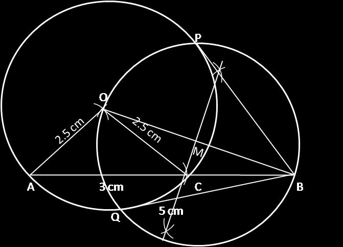 (b) Steps for construction: (i) Draw AB = 5 cm using a ruler. (ii) With A as the centre cut an arc of cm on AB to obtain C. (iii) (iv) (v) (vi) With A as the centre and radius.