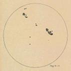 about once per month around an axis because of the changing appearance of sunspots