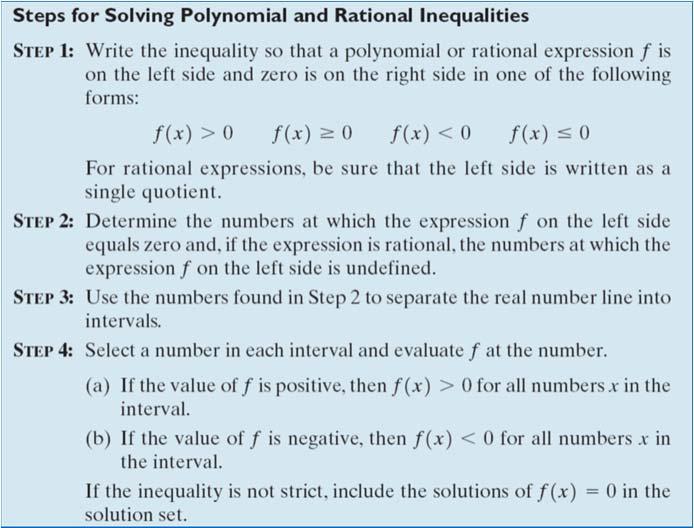 Steps for Solving Inequalities Solving Rational Inequalities Example: Solve the inequality 4, and graph the solution set. 1.