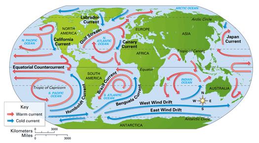 Water & Currents Ocean currents can also affect climate Currents are streams of water that move within a larger body of