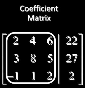 For example, the system 2 x 4 y 6 z 22 3 x 8 y 5 z 27 x y 2 z 2 may be represented