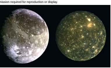 Ganymede and Callisto Look like Moon with grayish brown color and covered with craters However, their surfaces are mostly ice whitish craters a very good indication