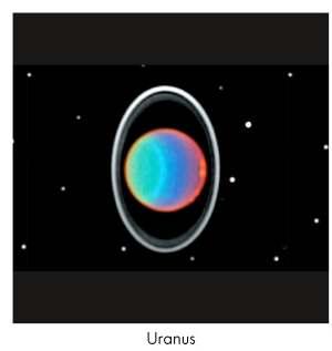 Uranus is encircled by a set of narrow rings composed of meter-sized objects These objects are very dark, implying they are rich in carbon particles or