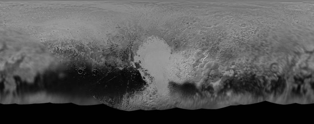 The entire imaged surface of Pluto cientists believe the haze seen on the left side image is a photochemical smog