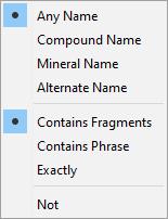 Formula/Name Refine your search by selecting filters based upon the name or name fragment of a material.