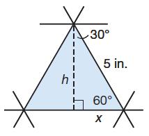 Each tile in a pattern is an equilateral triangle. Find the area of the tile. Use the Pythagorean Theorem and give your answer in simplified radical form.