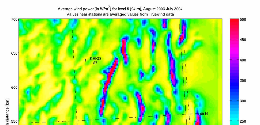 Annual wind power density (W/m2)