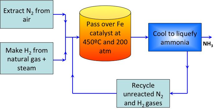 How the Haber process works: By cooling and condensing the ammonia to remove it as a liquid, then recycling the unreacted gases: