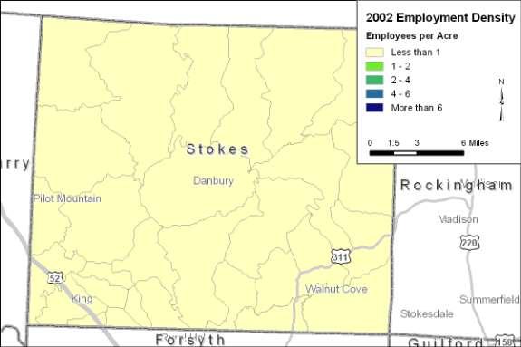 Figure 3-12 shows projected employment density in Stokes County in 2025.