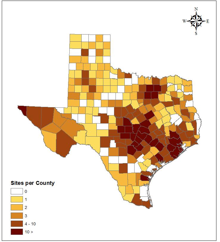 Site Distribution per County in Texas Is their significance
