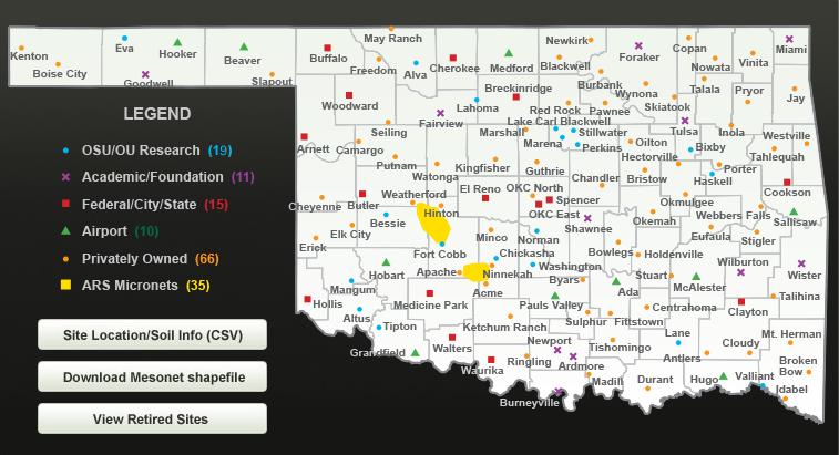 Oklahoma Mesonet Standard bearer: Oklahoma 121 stations at least one station per 77 counties 10m towers with 5