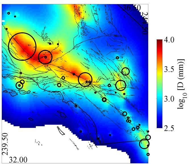 Released displacement field Displacements from 200 years of earthquakes Compare elastic displacement fields to localize moment deficits Convert Kagan (2004) moment