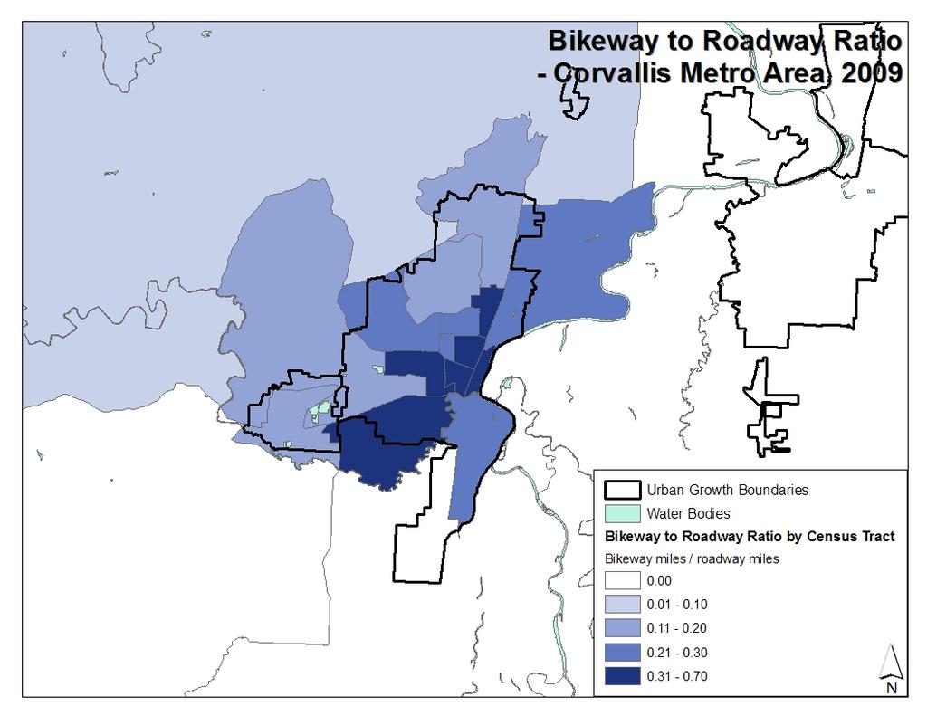 Indicator: Bikeway density Domain: Active transportation Measure: Ratio of miles of