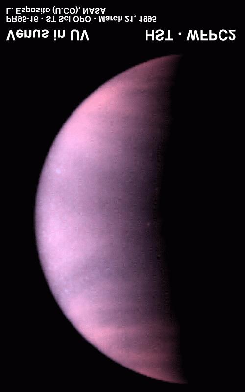 Venus - Near-UV images reveal cloud motions and winds - UV spectra track SO 2 composition, atomic