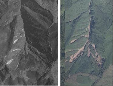2.3 Sediment yield and river channel change Figure 4 shows comparison between aerial photographs before and after the flood in the slope failure point and the exit of the.