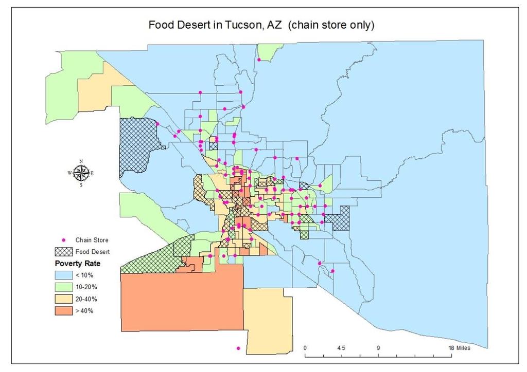 Food Deserts 217 census tracts in total; 60 high poverty tracts Chain stores only: 31 census tracts (14.
