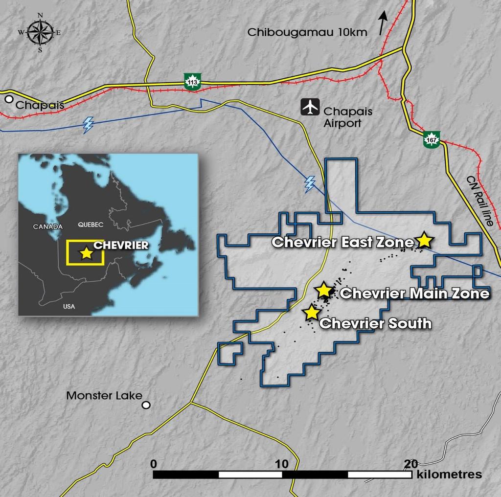 CHEVRIER GOLD DEPOSIT LOCATION EXCELLENT ACCESS AND