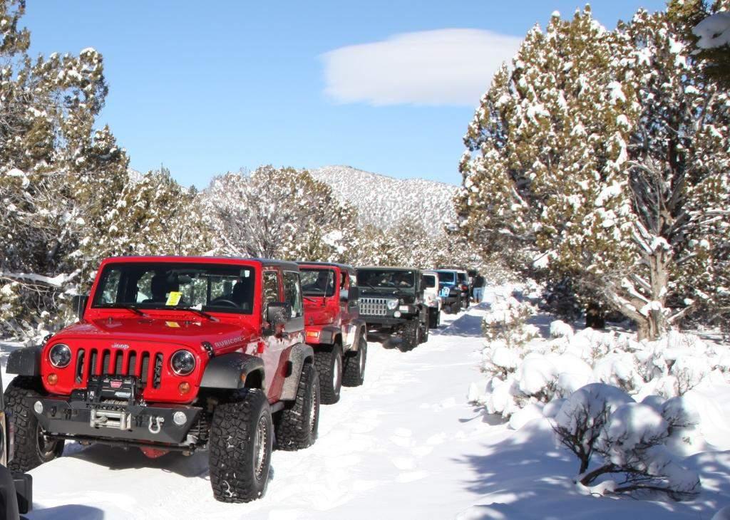 Jeeps queued up and waiting for vehicles that