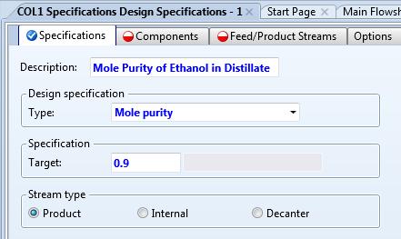 Implementing the Design Specifications 4.14. To reduce the amount of wasted ethanol, you will set two design specs.