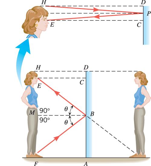 Reflection (choose 2 or 3) 1. Using the diagram below, sketch the image formed by the plane (flat) mirror of the object placed in front of the mirror, as seen by the eye. Is the image real or virtual?