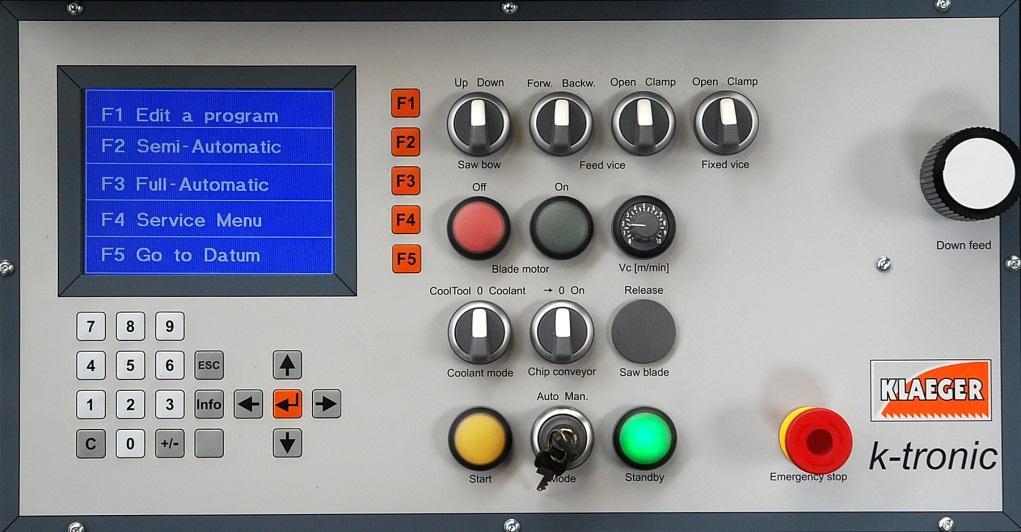 Electronical equipment Klaeger k-tronic NC control: uniquely simple operation; the operator is guided very comfortably. All texts are in English. You will never fear NC controls again: Look and feel!