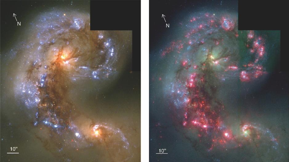 Starburst galaxies Optical Red = Hα Images of Antennae galaxies