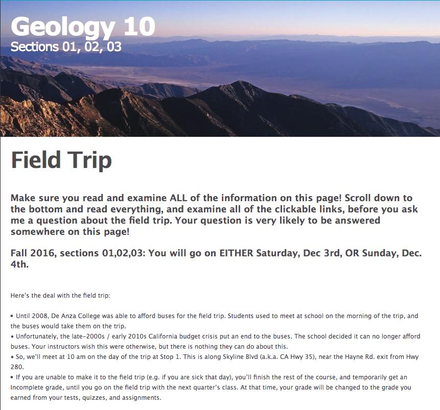 NOTE: For complete information on the field trip (including directions to