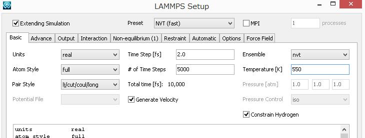 IV. 1. Click MD LAMMPS Keywords Setup and check the box for Extending Simulation. 2.