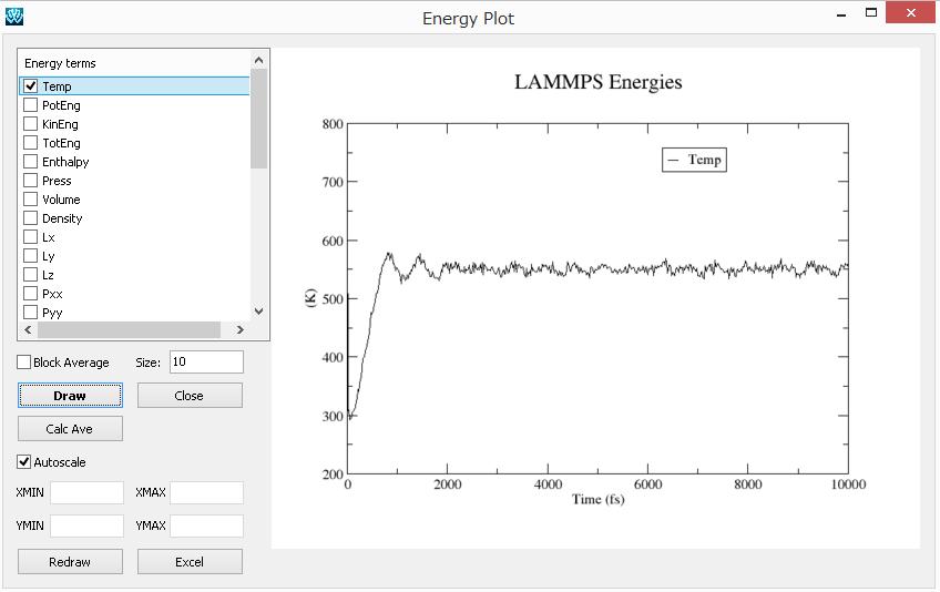 IV. 1. Click MD LAMMPS Energy plot. Open the default file. 2.