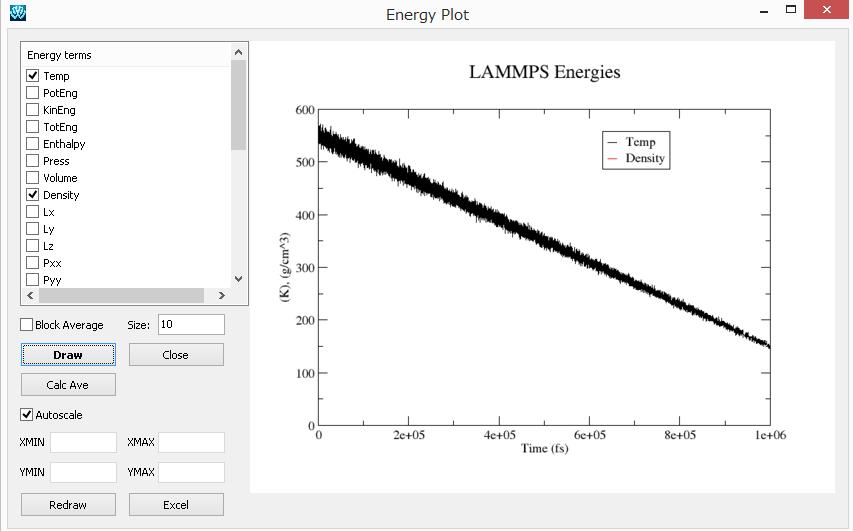 V. Annealing Calculation 1. Click MD LAMMPS Energy plot. Then open the file selected by default. 2.