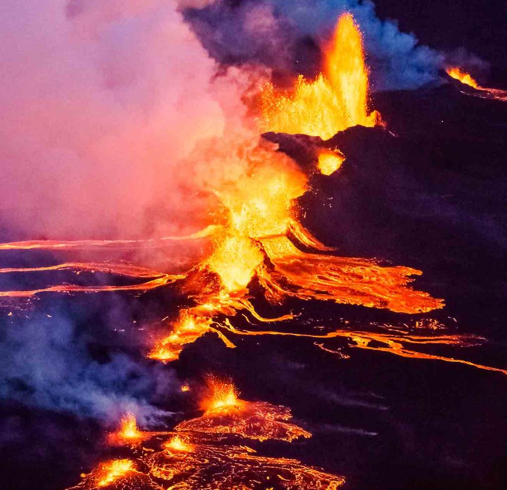 Different eruptive styles Molten rock in Iceland is usually very runny and fluid, which means gases in the magma can easily escape, leading to effusive fire-fountain style eruptions which are not