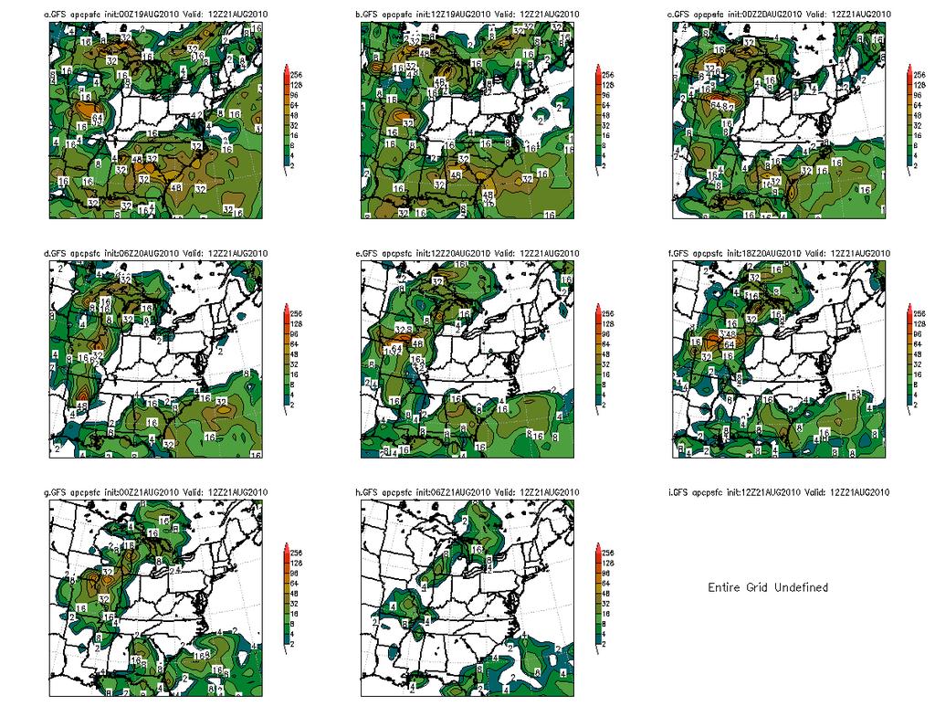Fig 7. GFS QPF forecasts Figure 9. NCEP GFS quantitative precipitation forecasts (mm) showng accumulated precipitation valid at 1200 UTC 21 August 2010.