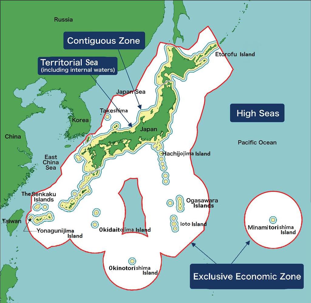 Figure 1: Japan s territorial sea, contiguous zones, and EEZs Note: Based on Japan Coast Guard materials Looking more precisely at the location of the Senkakus, we find them approximately 170