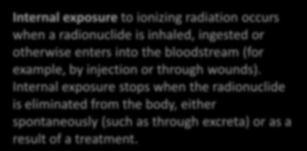 Radioactivity: exposure mode Radioactive source outside the body External exposure may occur when airborne