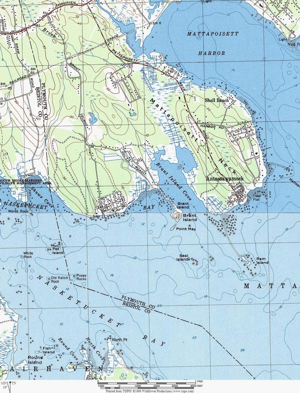 SITE LOCUS SOURCE: USGS Marion and Sconticut Neck Quadrangles N TITLE: PROJECT: Bouchard B120 Oil Spill Buzzards Bay, Massachusetts LOCATION: Leisure Shores Mattapoisett,